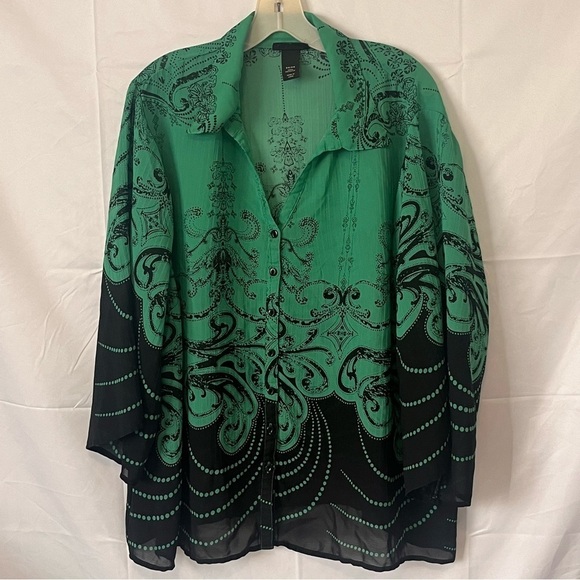 LANE BYRANT, Plus Size, Button Up, Green and Black, Shirt. Size 26/28 - Picture 1 of 13